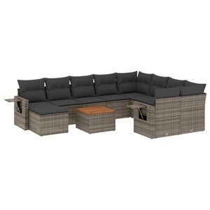 vidaXL 11 Piece Garden Sofa Set with Cushions Grey Poly Rattan