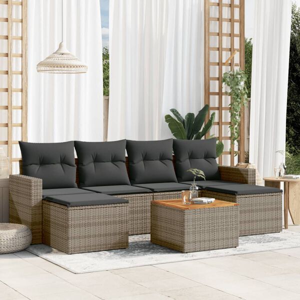 vidaXL 7 Piece Garden Sofa Set with Cushions Grey Poly Rattan