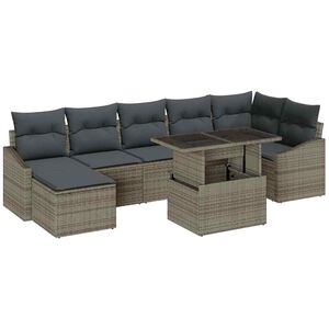 vidaXL Garden Sofa Set 8 pcs Grey Poly Rattan, Powder-Coated Steel