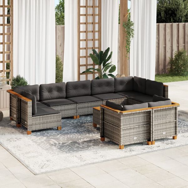 vidaXL 10 Piece Garden Sofa Set with Cushions Grey Poly Rattan