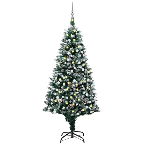 vidaXL Artificial Pre-lit Christmas Tree with Ball Set&Pine Cones 210 cm