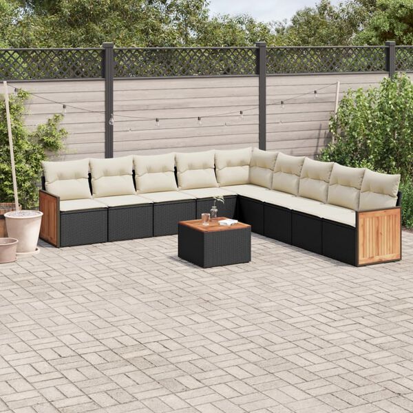 vidaXL 10 Piece Garden Sofa Set with Cushions Black Poly Rattan