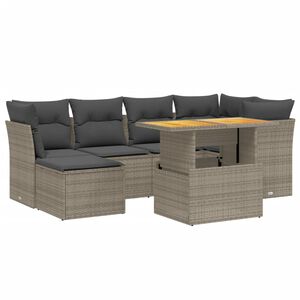 vidaXL 7 Piece Garden Sofa Set with Cushions Grey Poly Rattan