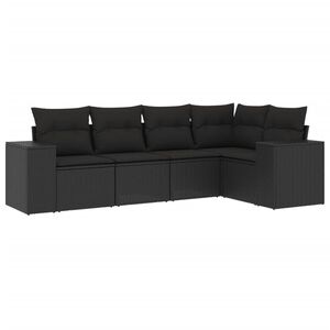 vidaXL 5 Piece Garden Sofa Set with Cushions Black Poly Rattan