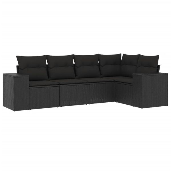 vidaXL 5 Piece Garden Sofa Set with Cushions Black Poly Rattan