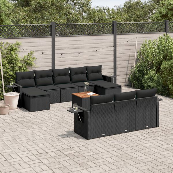 vidaXL 11 Piece Garden Sofa Set with Cushions Black Poly Rattan