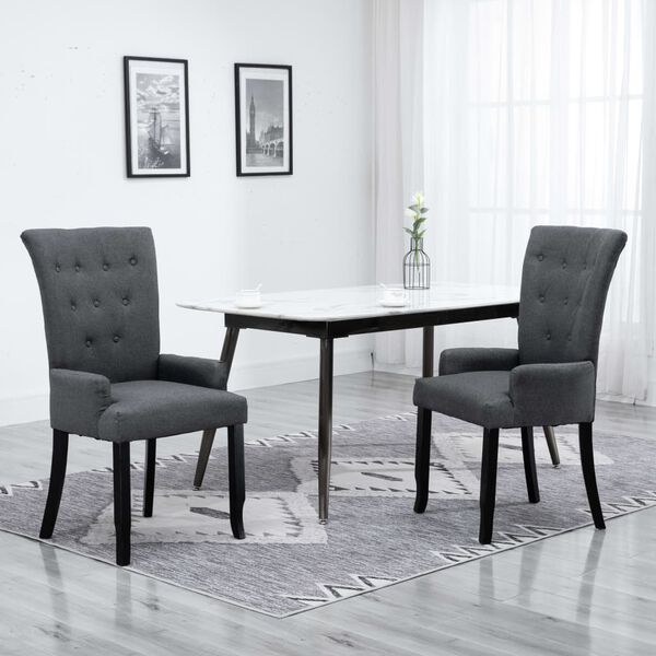 vidaXL Dining Chairs with Armrests 2 pcs Dark Grey Fabric