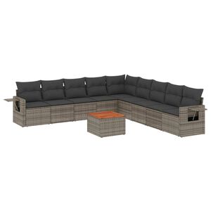 vidaXL 10 Piece Garden Sofa Set with Cushions Grey Poly Rattan