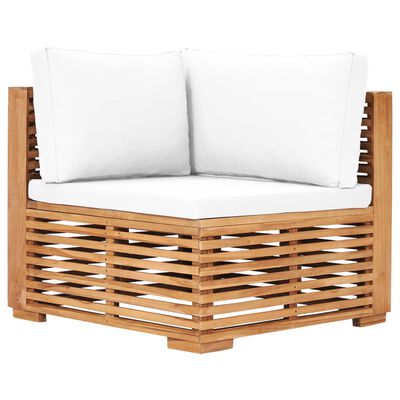 vidaXL Garden Corner Sofa with Cream Cushion Solid Teak Wood