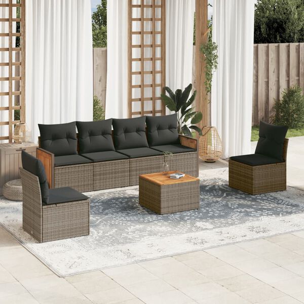 vidaXL 7 Piece Garden Sofa Set with Cushions Grey Poly Rattan