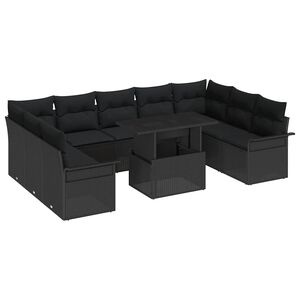vidaXL Sofa Set 10 pcs Black Poly Rattan