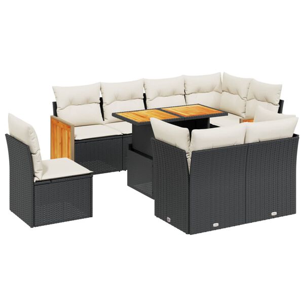 vidaXL 9 Piece Garden Sofa Set with Cushions Black Poly Rattan