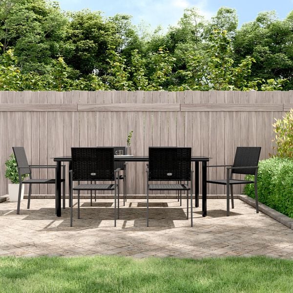 vidaXL 7 Piece Garden Dining Set Poly Rattan and Steel