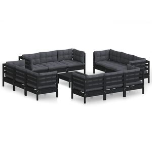 vidaXL 13 Piece Garden Lounge Set with Anthracite Cushions Pinewood