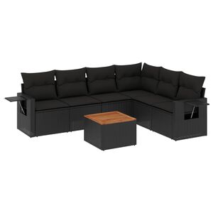 vidaXL 7 Piece Garden Sofa Set with Cushions Black Poly Rattan