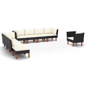 vidaXL 9 Piece Garden Lounge Set Poly Rattan and Eucalyptus Wood Black