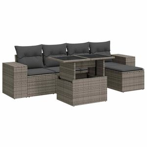 vidaXL 6 Piece Garden Sofa Set with Cushions Grey Poly Rattan