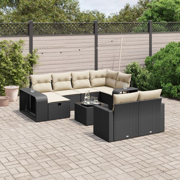 vidaXL 11 Piece Garden Sofa Set with Cushions Black Poly Rattan