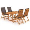 vidaXL 5 Piece Garden Dining Set with Grey Cushions Solid Teak Wood