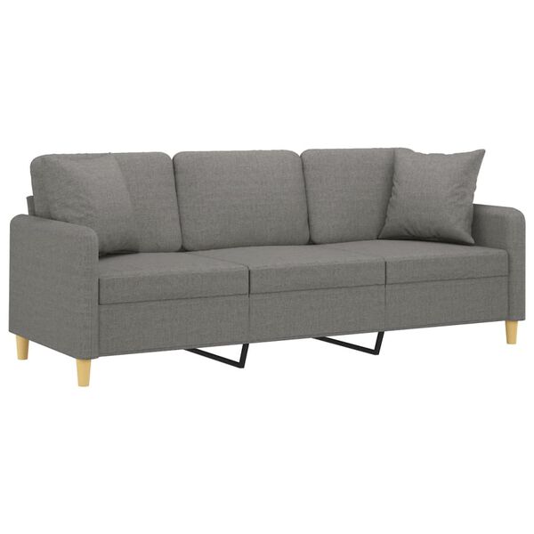 vidaXL 3-Seater Sofa with Pillows&Cushions Dark Grey 180 cm Fabric
