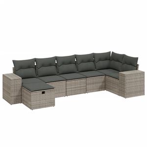 vidaXL 7 Piece Garden Sofa Set with Cushions Grey Poly Rattan