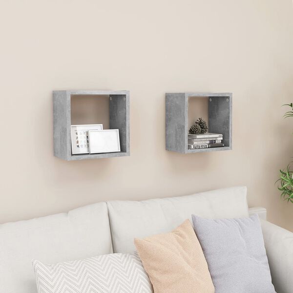 vidaXL Wall Cube Shelves 2 pcs Concrete Grey 26x15x26 cm