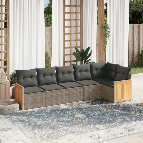 vidaXL 6 Piece Garden Sofa Set with Cushions Grey Poly Rattan