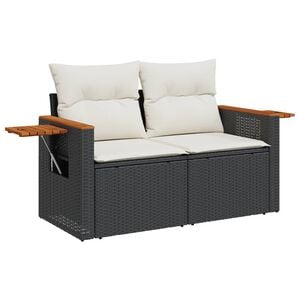 vidaXL Garden Sofa with Cushions 2-Seater Black Poly Rattan
