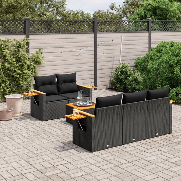 vidaXL 6 Piece Garden Sofa Set with Cushions Black Poly Rattan