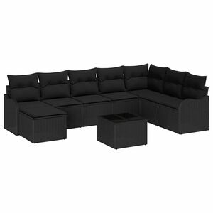 vidaXL Garden Sofa Set 9 pcs Black Poly Rattan
