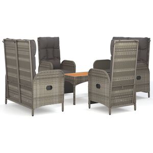 vidaXL 5 Piece Garden Dining Set with Cushions Grey Poly Rattan