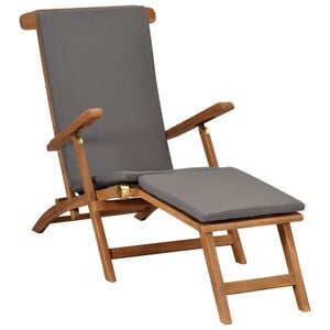 vidaXL Deck Chair with Cushion Dark Grey Solid Teak Wood