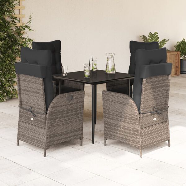 vidaXL 5 Piece Garden Dining Set with Cushions Grey Poly Rattan
