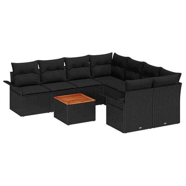 vidaXL Garden Sofa Set with Storage 9 pcs Black Poly Rattan