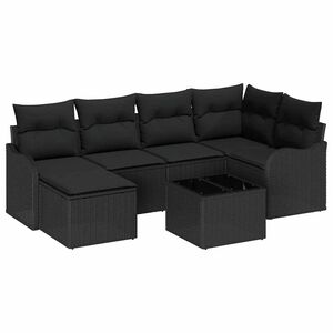 vidaXL Garden Sofa Set with Cushion 7 pcs Black Poly rattan
