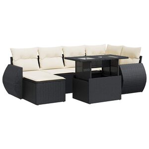 vidaXL 7 Piece Garden Sofa Set with Cushions Black Poly Rattan