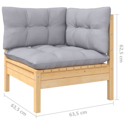 vidaXL 13 Piece Garden Lounge Set with Grey Cushions Solid Pinewood