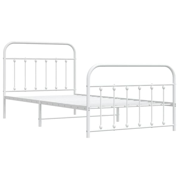 vidaXL Metal Bed Frame without Mattress with Footboard White 107x203cm