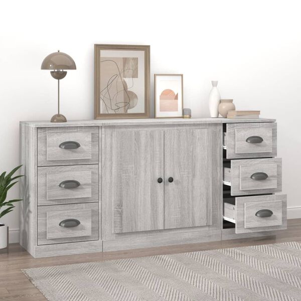 vidaXL Sideboards 3 pcs Grey Sonoma Engineered Wood