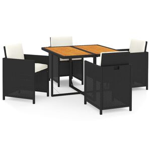 vidaXL 5 Piece Garden Dining Set with Cushions Poly Rattan Black