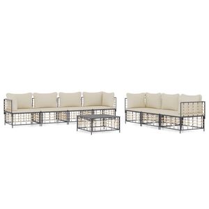 vidaXL 8 Piece Garden Lounge Set with Cushions Anthracite Poly Rattan