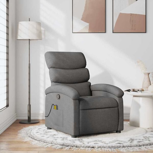 vidaXL Massage Recliner Chair Dark Grey Fabric