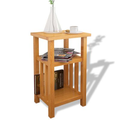 vidaXL End Table with Magazine Shelf 27x35x55 cm Solid Oak Wood