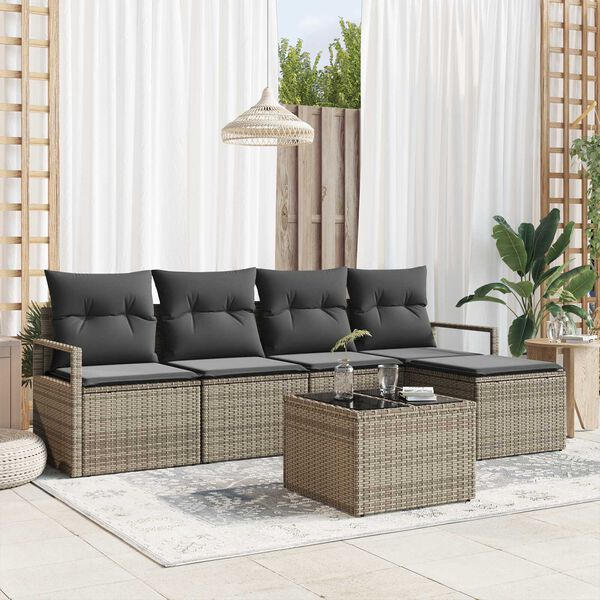 vidaXL Sofa Set with Cushion with Storage 6 pcs Light Grey Poly Rattan
