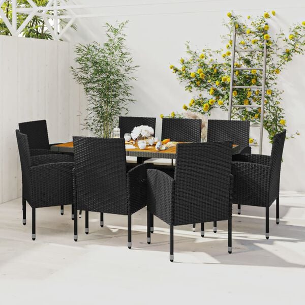 vidaXL 9 Piece Outdoor Dining Set Poly Rattan Black