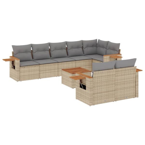 vidaXL 9 Piece Garden Sofa Set with Cushions Grey Poly Rattan