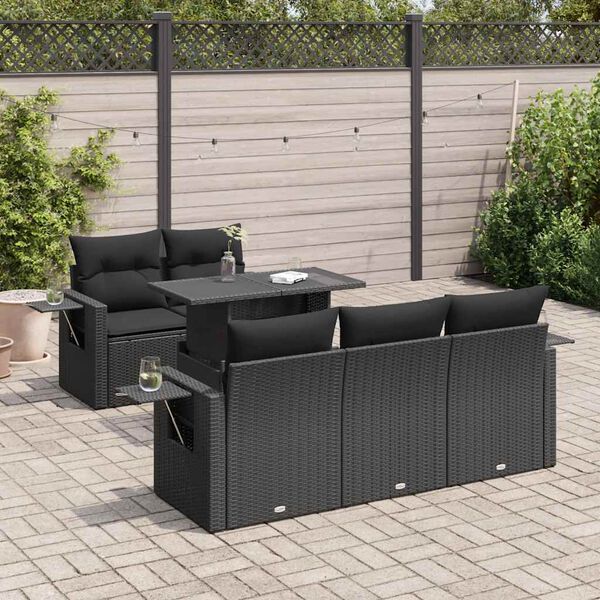 vidaXL 6 Piece Garden Sofa Set with Cushions Black Poly Rattan