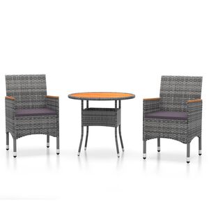 vidaXL 3 Piece Garden Dining Set Poly Rattan Grey