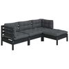 vidaXL 4 Piece Garden Lounge Set with Cushions Black Pinewood