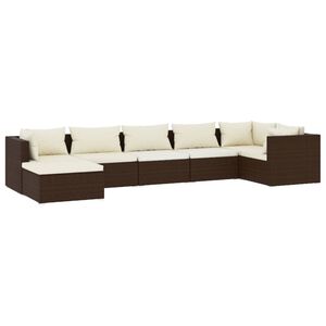 vidaXL 7 Piece Garden Lounge Set with Cushions Poly Rattan Brown